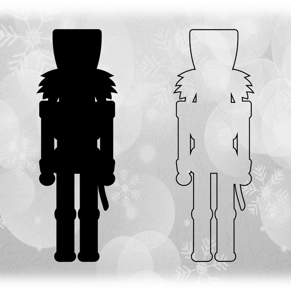 Holiday Clipart: Black Silhouette & Outline of Nutcracker, Palace Guard, Toy Soldier - Christmas Ballet - Digital Download Format SVG/PNG