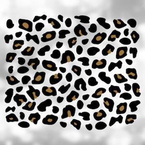 May include: A black and brown leopard print pattern on a white background.