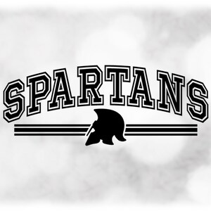 Sports Clipart: Black Arched Varsity Outline Team Mascot Name "Spartans" with Stripes & Helmet Silhouette - Digital Download svg png dxf pdf