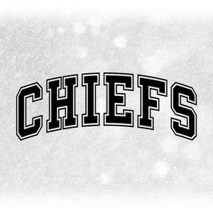 Sports Clipart: Black Bold Arched College Varsity Block Outline Style Team Mascot Name "Chiefs"  - Digital Download svg png dxf pdf