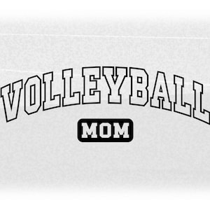 Sports Clipart: Arched Black Solid Word "Volleyball" in Varsity Style with Word "Mom" in Box Below - Digital Download svg png dxf pdf