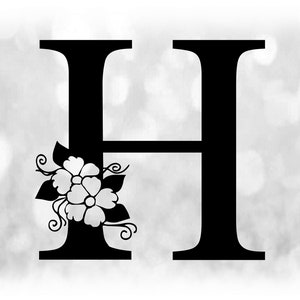 Word Clipart: Schwarzer Formal Capital Letter "H" mit Floral/ Blumen Akzenten - Farbe ändern mit eigener Software - Digitaler Download SVG & PNG