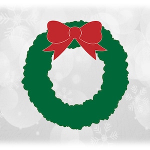 Clipart de férias: guirlanda verde perene de galhos e frutas com laço vermelho no topo - tema de Natal formato de download digital SVG e PNG