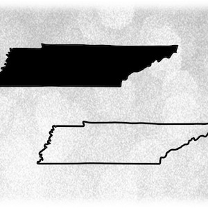 Clipart geografie: solide silhouet en eenvoudige omtrek van de staat Tennessee, VS, alleen in zwarte kleur - digitale download, SVG en png