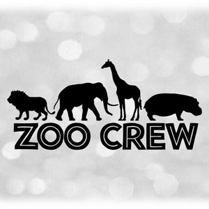 Animal Clipart: Black Tribal Style Words &quot;Zoo Crew&quot; with Animals - Lion, Elephant, Giraffe, Hippopotamus - Digital Download svg png dxf pdf