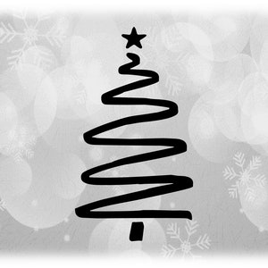 Clipart natalizie: Doodle nero, schizzo di pennarello o sempreverde di pino ondulato o albero di Natale con stella in cima - Download digitale SVG e PNG