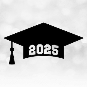 Educational Clipart: Black Graduation Mortarboard Cap & Tassel w/ 2025 Cutout for Senior Class Graduates - Digital Download svg png dxf pdf