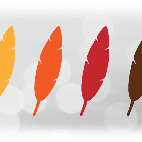 Animal Clipart: Simple Easy Drawing of Bird Feather with Shaft and Vent / Vein in Fall / Autumn Colors - Digital Download Format SVG & PNG