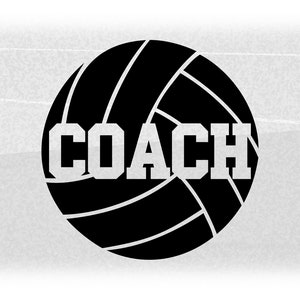Sports Clipart: Black Volleyball Silhouette with Word "Coach" in Cutout in College Type Style Lettering - Digital Download svg png dxf pdf