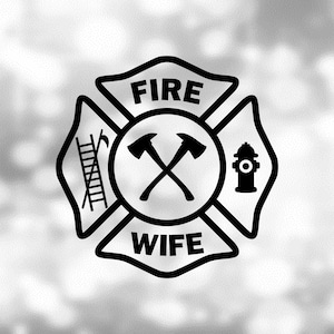 Clipart de forma: Esposa bombeira negra Cruz de Malta Logotipo do corpo de bombeiros com gancho, escada, hidrante, machados - download digital SVG e PNG