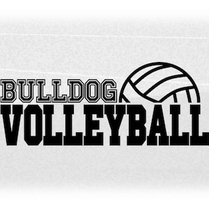 Sports Clipart: Black Team Mascot Name "Bulldog" with Half Volleyball and Varsity Style Word "Volleyball' - Digital Download svg png dxf pdf