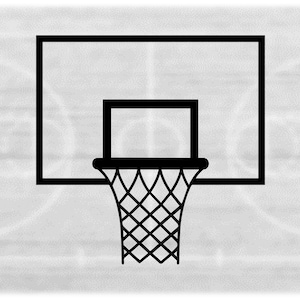 Clipart sportowy: Duży czarny, pogrubiony kosz do koszykówki i rysunek tylnej tablicy - Zmień kolor za pomocą oprogramowania - Pobierz cyfrowo SVG i PNG