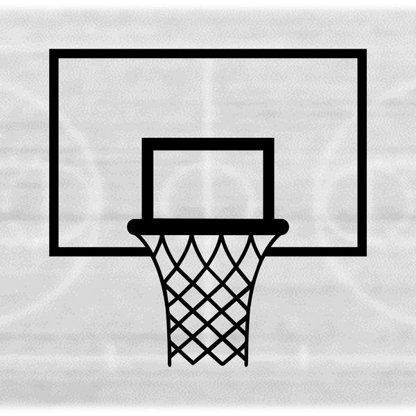 Sports Clipart: Large Black Bold Basketball Hoop and Back Board Drawing - Change Color with Your Software - Digital Download SVG & PNG