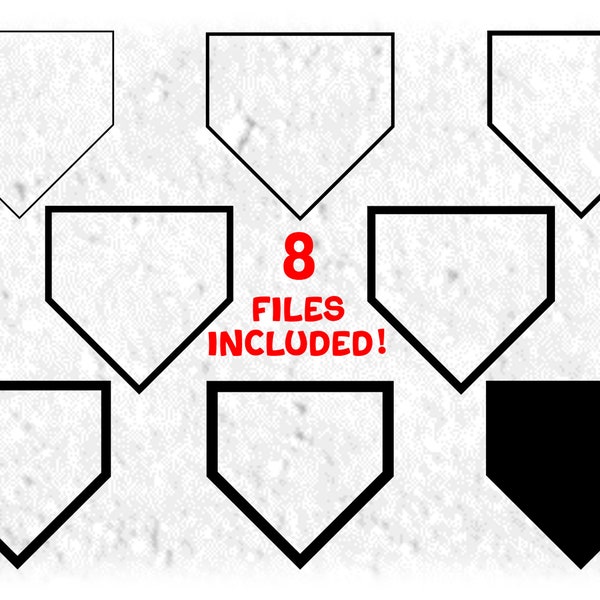 Sports Clipart: Black Softball/Baseball "Home Plate" or "Base" to Scale in 8 Different Thicknesses/Styles - Digital Download svg png dxf pdf