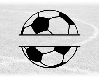 Clipart deportivo: Balón de fútbol dividido negro con marco de nombre- Negrita, hierba fácil - para jugadores, equipos, entrenadores, padres - Descarga digital SVG & PNG