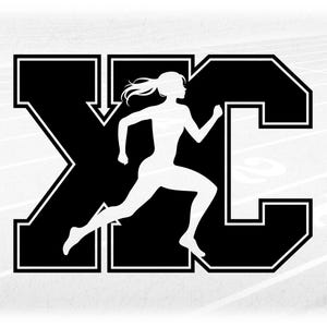 Sports Clipart: Black College Style Letters "XC" Standing for Cross Country with Female Runner Cutout - Digital Download svg png dxf pdf