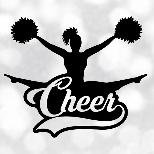 Sports Clipart: Black Cheerleader with Word "Cheer" in Script Style with Baseball Style Swoosh Cutout - Digital Download svg png dxf pdf