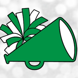 Sports Clipart: Green & White Cheerleader Megaphone with Pom Pom on Black Background for Cheer / Cheering - Digital Download svg png dxf pdf