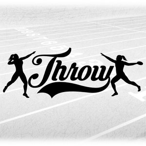 Sports Clipart: Black Word "Throw" in Baseball Style with Female Track & Field Shot Put / Discus Throwers, Digital Download svg png dxf pdf