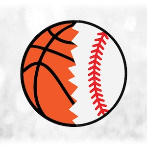 Sports Clipart: Cracked Half Sports Balls - Left Half Orange/Black Basketball & Right Half White/Red Baseball - Digital Download svg png