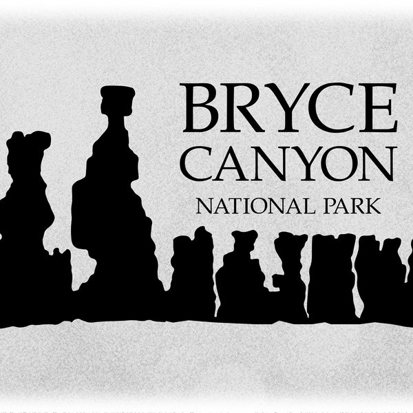 Nature Clipart: Black Silhouette of Bryce Canyon National Park w/ Thors Hammer & Other Rock Formations in SW Utah - Digital Download SVG/PNG