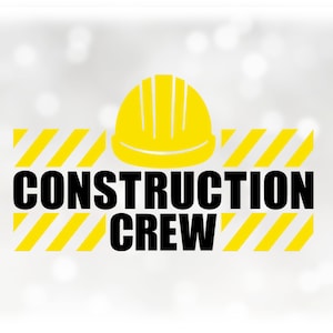 Car/Automotive Clipart: Black Words "Construction Crew" with Yellow Hard Hat and Striped Caution Tape - Digital Download svg png dxf pdf