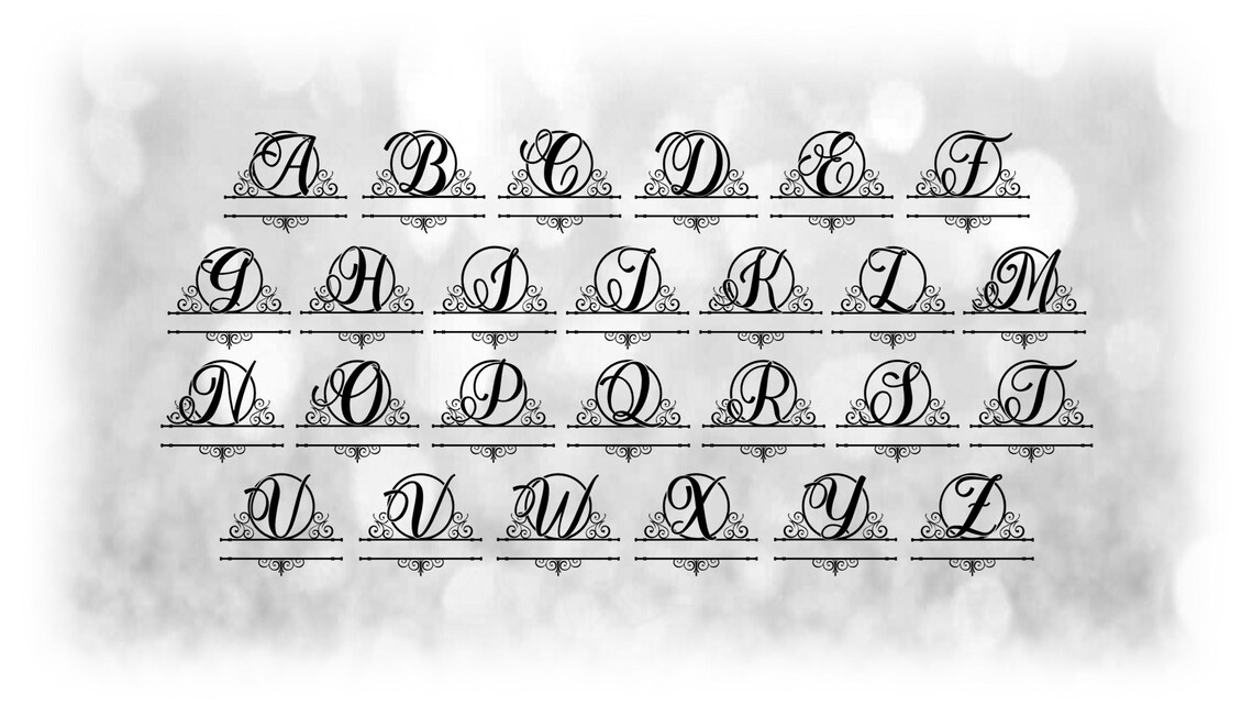 Split Script Letters Word Clipart: Fancy Script Split Monogram Name Frame Letters Grouped on ...