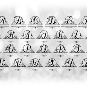 Imágenes prediseñadas de Word: Marco de nombre de monograma dividido con escritura elegante, letras agrupadas en UNA sola hoja - Descarga digital SVG - Archivo de fuente NO instalable