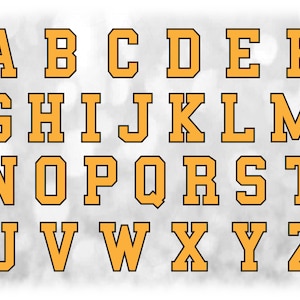 Clipart de deportes: plantillas de letras del alfabeto agrupadas en una sola hoja (amarillo con contorno negro) Descarga digital SVG, NO archivo de fuente instalable