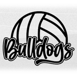 Sports Clipart: Black Half Volleyball with Fun Script "Bulldogs" Team Mascot Name - Change Color Yourself - Digital Download svg png dxf pdf