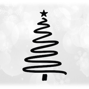 Holiday Clipart: Black Doodle Marker Sketch Squiggly Pine Evergreen, or Christmas Tree with Star on Top - Digital Download svg png dxf pdf