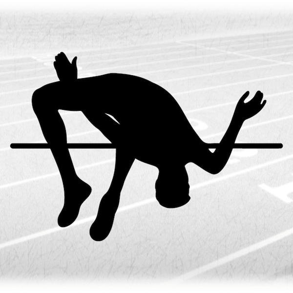 Sports Clipart: Black Silhouette of Track & Field High Jump Male Athlete Jumper High Jumping over Bar - Digital Download svg png dxf pdf