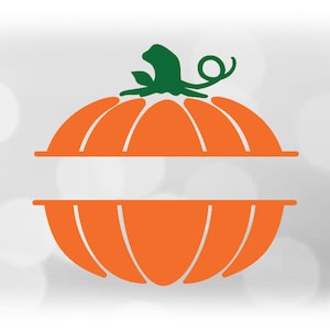 Holiday Clipart: Split Name Frame Orange Pumpkin w/ Green Stem, Leaf to Personalize - Fall Halloween Thanksgiving - Digital Download SVG/PNG