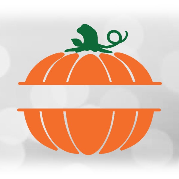 Holiday Clipart: Split Name Frame Orange Pumpkin w/ Green Stem, Leaf to Personalize - Fall Halloween Thanksgiving - Digital Download SVG/PNG