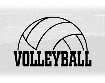 Sports Clipart: Black Bold Half Volleyball Silhouette Outline with Word &quot;Volleyball&quot; in College Type Style - Digital Download SVG & PNG
