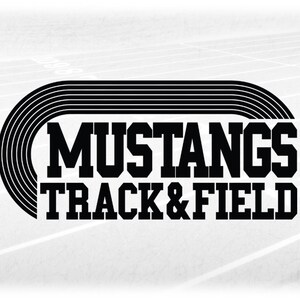 Sports Clipart: Black Running Track with Bold Varsity Style Words "Mustangs" and Black "Track & Field" - Digital Download svg png dxf pdf