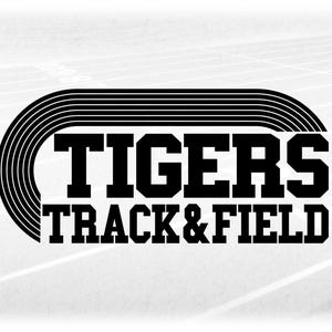 Sports Clipart: Black Running Track with Lanes, Bold Varsity Style Words "Tigers" and "Track & Field" Digital Download svg png dxf pdf