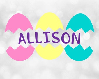 Holiday Clipart: Pastel Color Split Cracked Easter Eggs Name Frame in Pink, Yellow, Turquoise Blue for Fun - Digital Download SVG & PNG