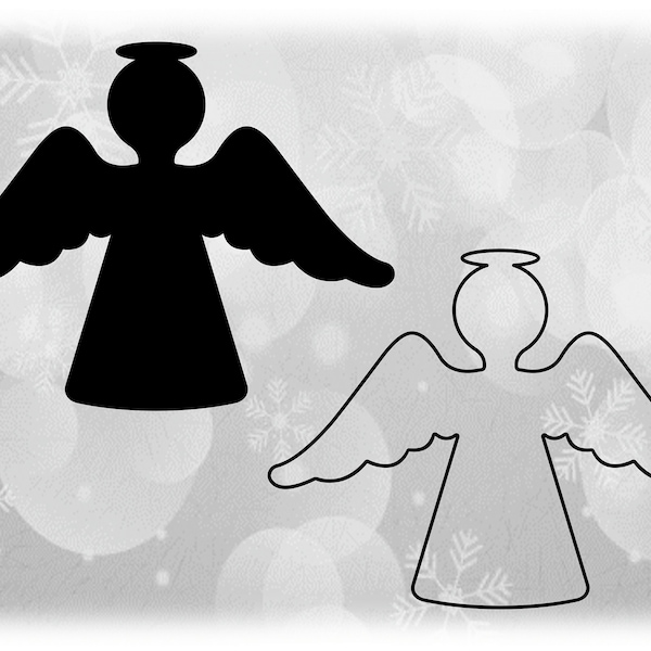 Holiday Clipart: Easy Simple Religious Angel Silhouette in Black Solid and Outline - Change Color Yourself - Digital Download SVG & PNG