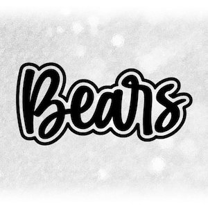 May include: Black and white graphic of the word "Bears" in a stylized, handwritten font.