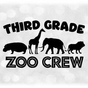 Animal Clipart: Black Bold "Second Grade" with Tribal "Zoo Crew", Lion, Elephant, Giraffe, Hippopotamus - Digital Download svg png dxf pdf