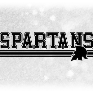 Sports Clipart: Black Bold Varsity "Spartans" Team Mascot Name above Stripes with Helmet Silhouette - Digital Download svg png dxf pdf