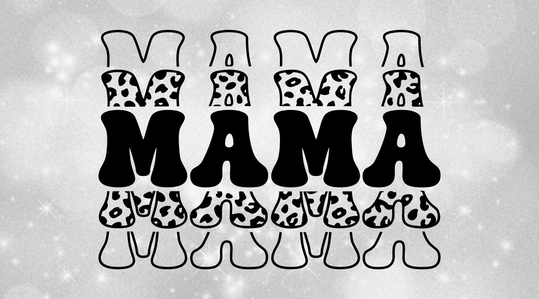 Family Clipart: Word mama in Groovy Retro Style in Stacked Format Solid ...