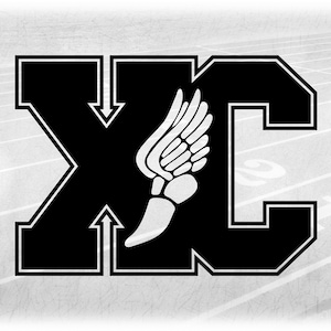 Sports Clipart: Black College Style Letters "XC" Standing for Cross Country with Winged Track Shoe Cutout - Digital Download svg png dxf pdf