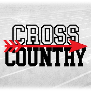 Sports Clipart: Red Arrow Symbol Layered on Black Bold Varsity Style Words "Cross Country" for Runners - Digital Download svg png  dxf pdf