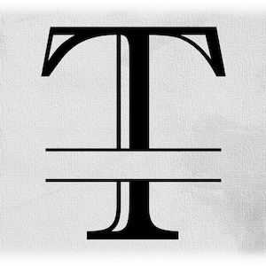 Imagen prediseñada de la palabra: Negro formal grabado estilo colonial capital inicial o monograma split letra "T" para agregar nombre - Descarga digital SVG & PNG