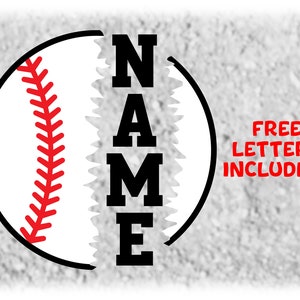 Sports Clipart: Black / Red / White Half Baseball Torn / Tears / Ripped Split Name Frame - You Add Text - Digital Download svg png dxf pdf