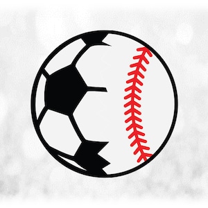 Sports Clipart: Cracked Half Sports Balls - Left Half White/Black Soccer Ball & Right Half White/Red Baseball - Digital Download svg png