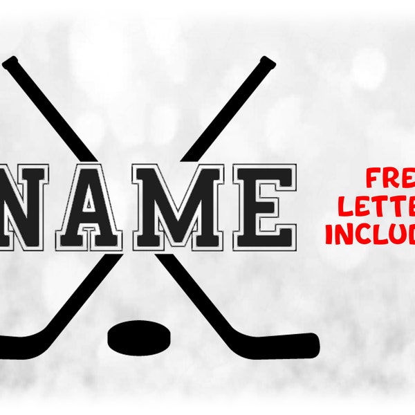 Sports Clipart: Black Crossed Hockey Sticks and Puck Split Name Frame for Players Teams Coaches Parents - Digital Download svg png dxf pdf