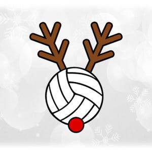 Holiday Clipart: Black and White Volleyball with Brown Antlers and Red Rudolph Nose for Christmas - Digital Download svg png dxf pdf